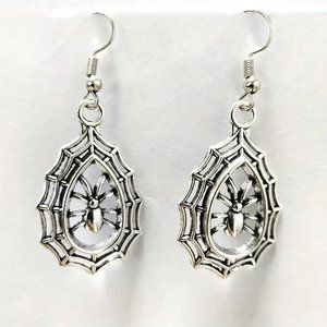 Spider Web Earrings Halloween Dangle Goth Style Silver Emo Rave Party Costume